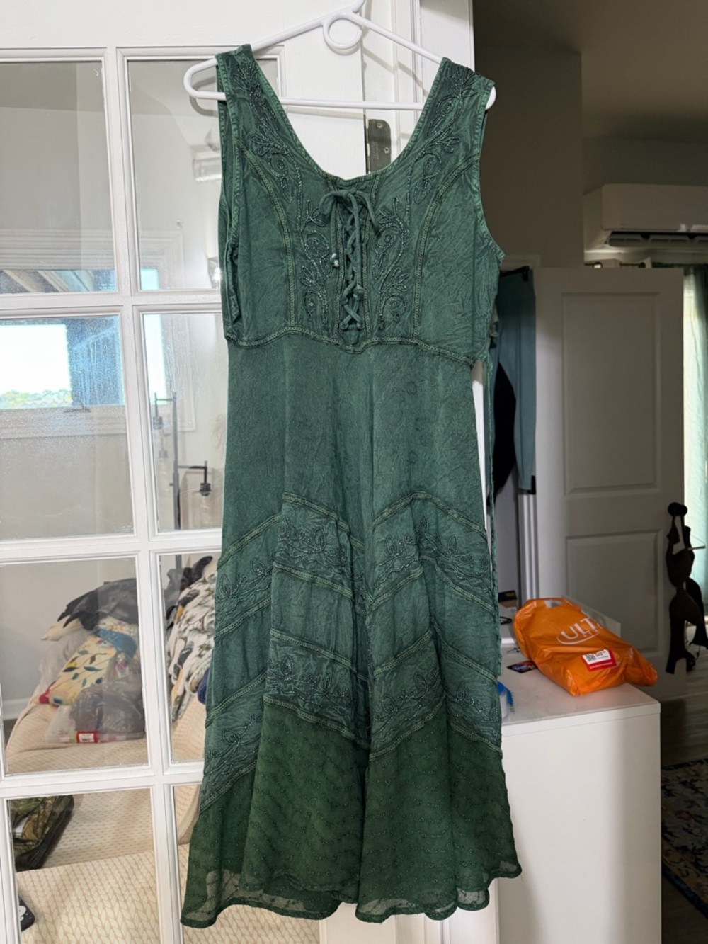 Sleeveless Lace-Up Green Tank Maxi Dress